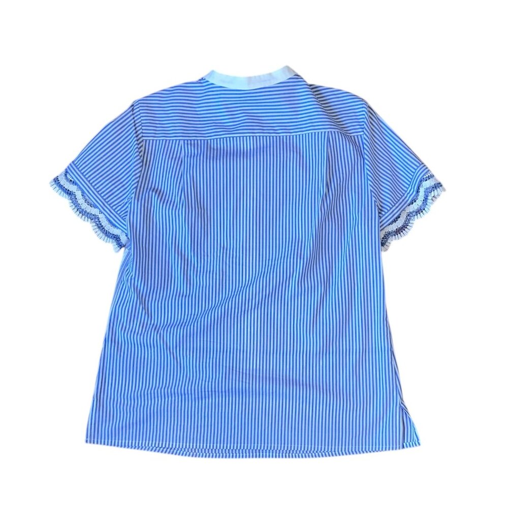 Karl Lagerfield blue & white scalloped blouse - Picture 3 of 6